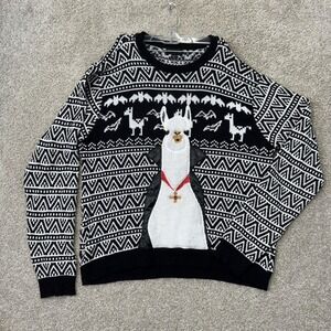 Blizzard Bay Sweater Men XL Black Vampire Llama Fair Isle Ugly Christmas Holiday
